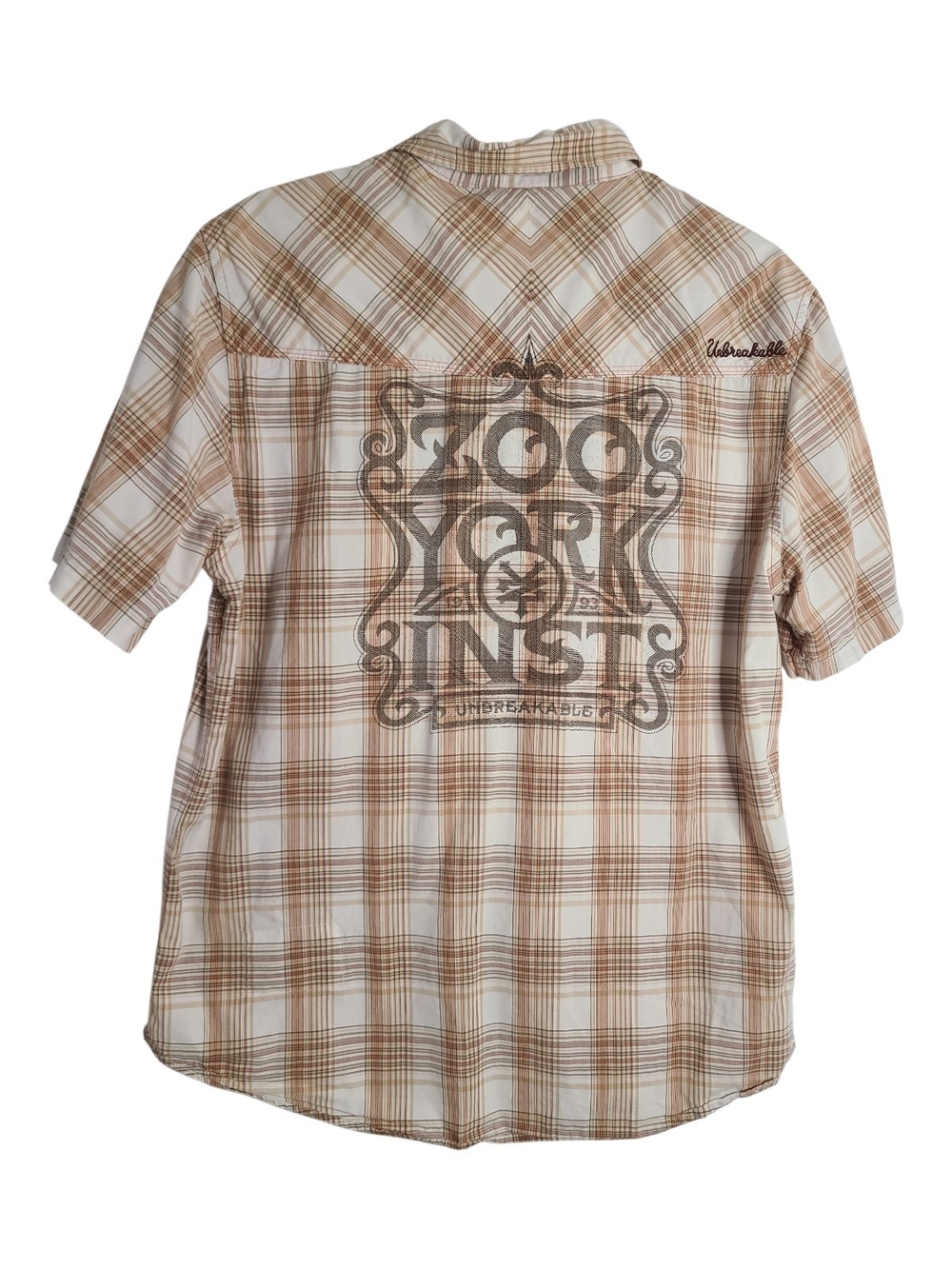 Zoo York Y2K Plaid Snap Front Shirt Large Graphic Back Skull Snaps Stash Pocket